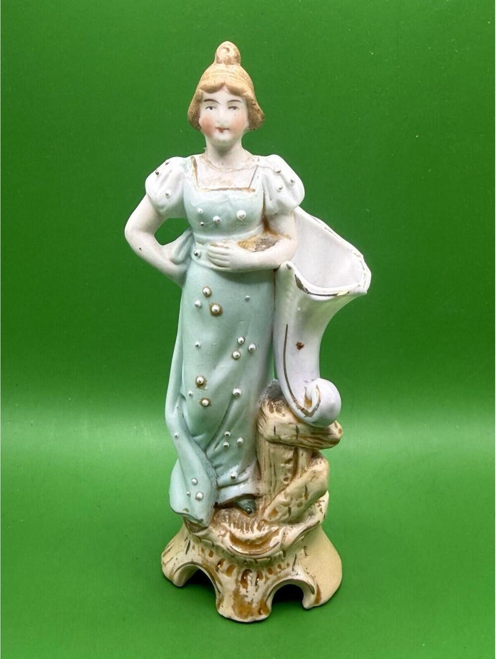 Vintage Antique Style Porcelain Lady Figurine Vase Victorian Woman Planter Decor